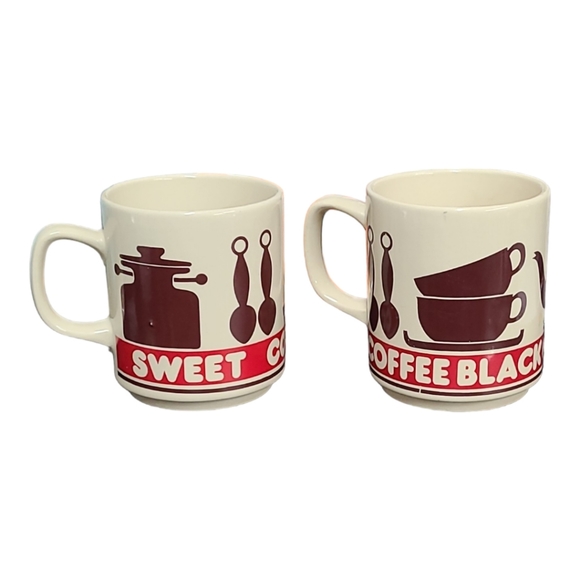 2 VINTAGE Sweet Coffee & Coffe Black Mugs - Picture 2 of 16